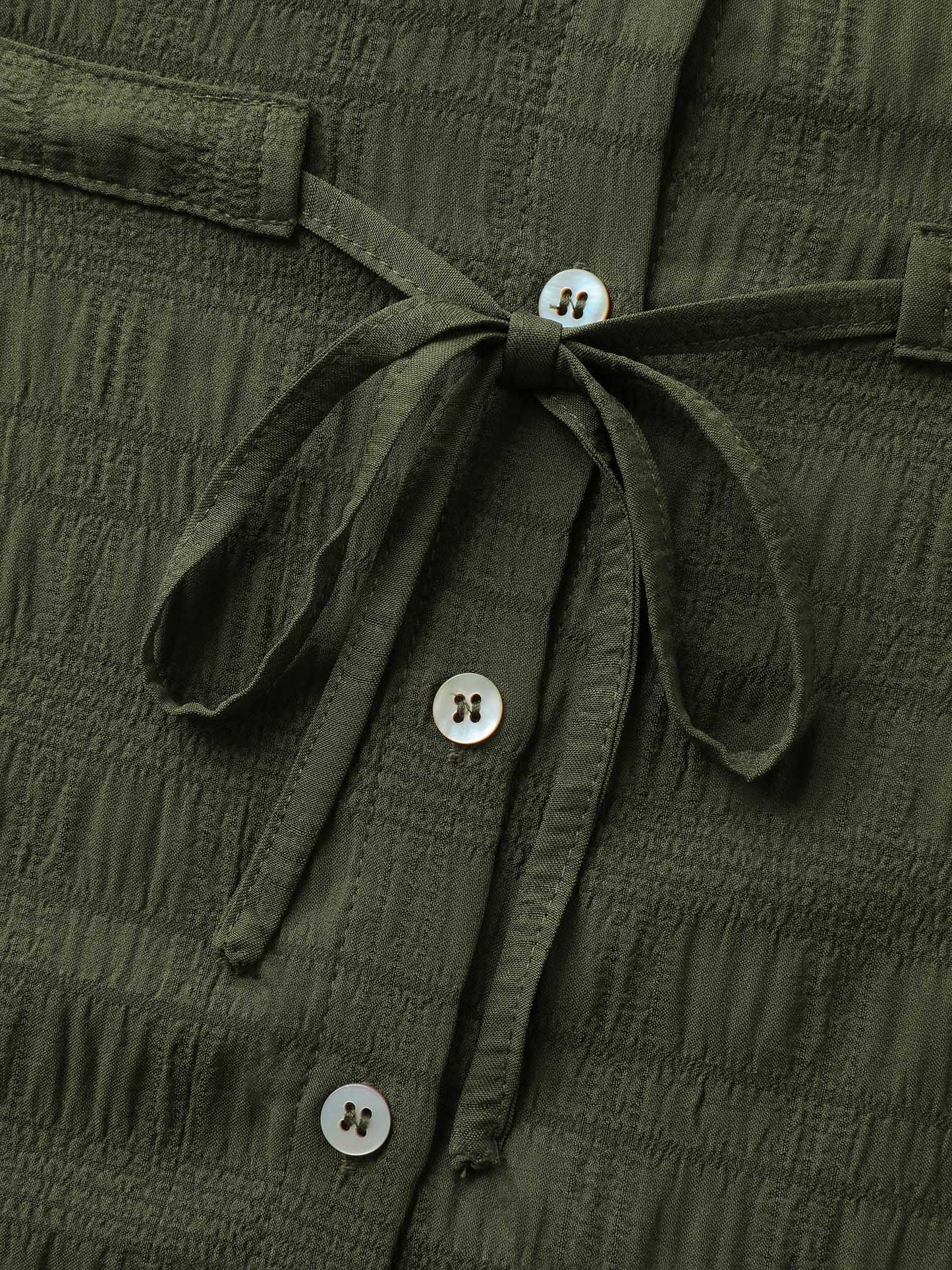 Textured Tab Sleeve Waist Drawstring Blouse