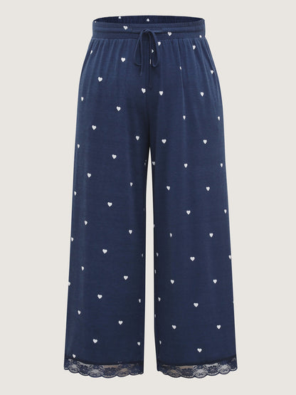 Supersoft Tiny Hearts Print Waist Drawstring Lounge Bottoms