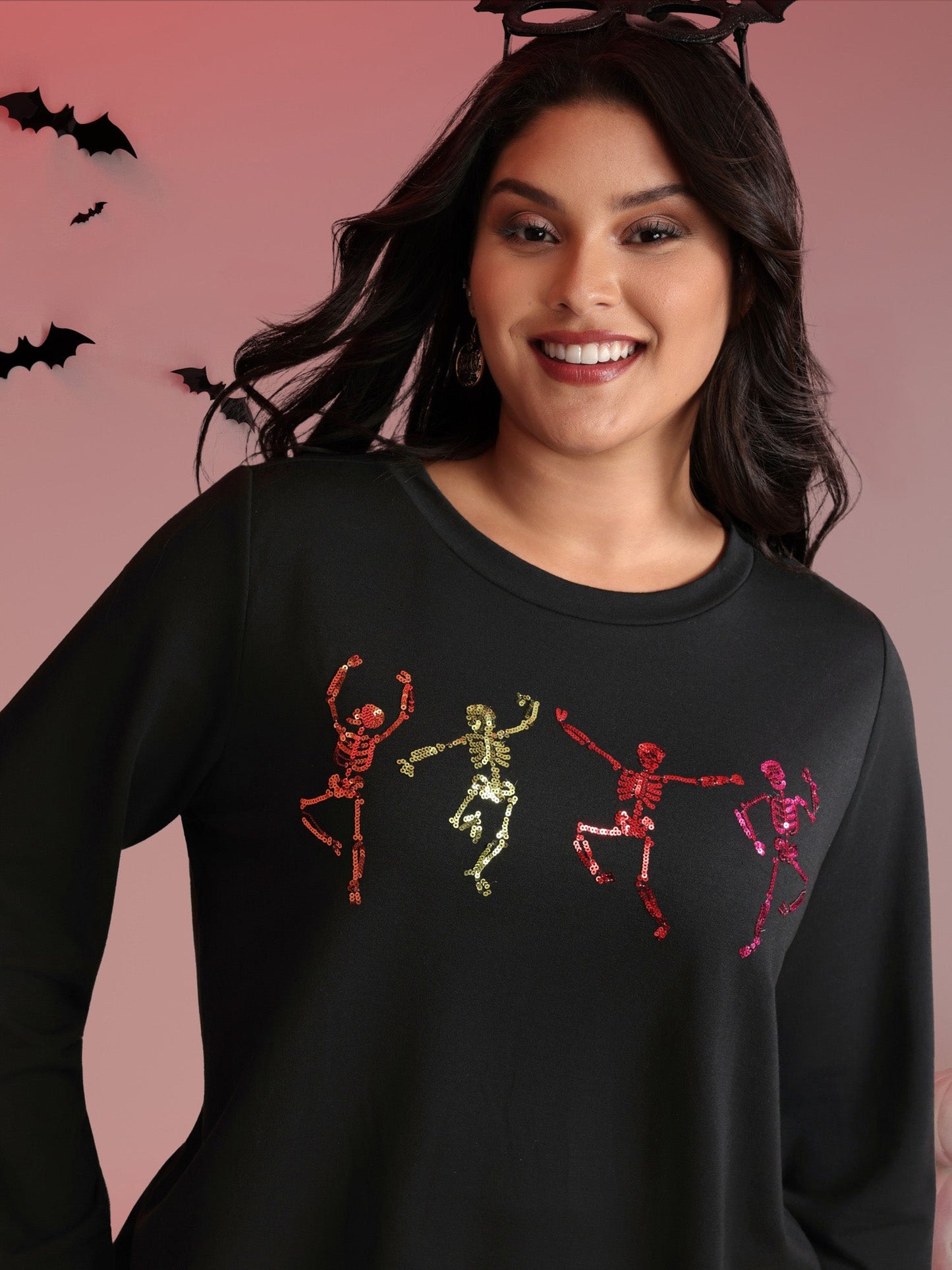 Happy Skeletons Embroidered Sequin Sweatshirt