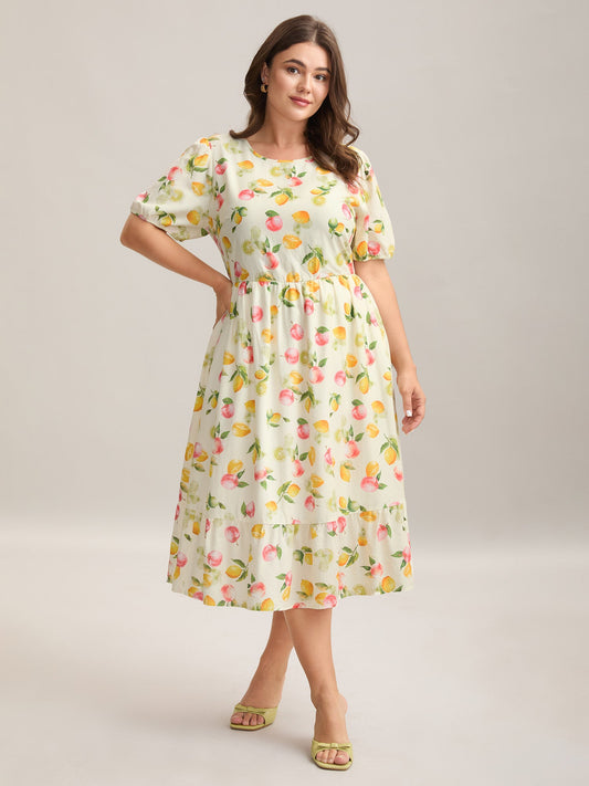 Fruity Fun Print Cut-Out Midi Dress