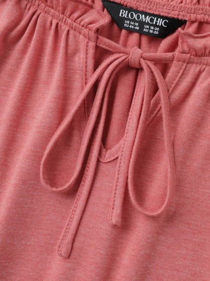 Supersoft Tiered Ruffled Sleeve Neck-Tie Top