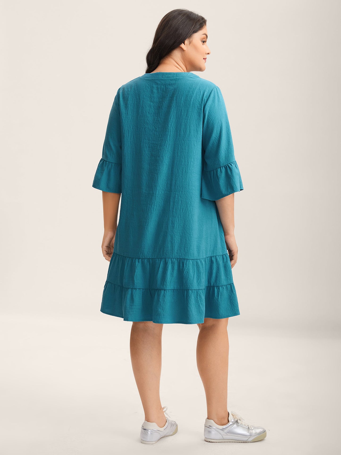 Toothpick Pleat Relaxed Fit Tiered Midi Dress