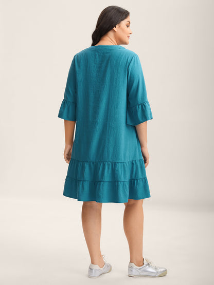 Toothpick Pleat Relaxed Fit Tiered Midi Dress