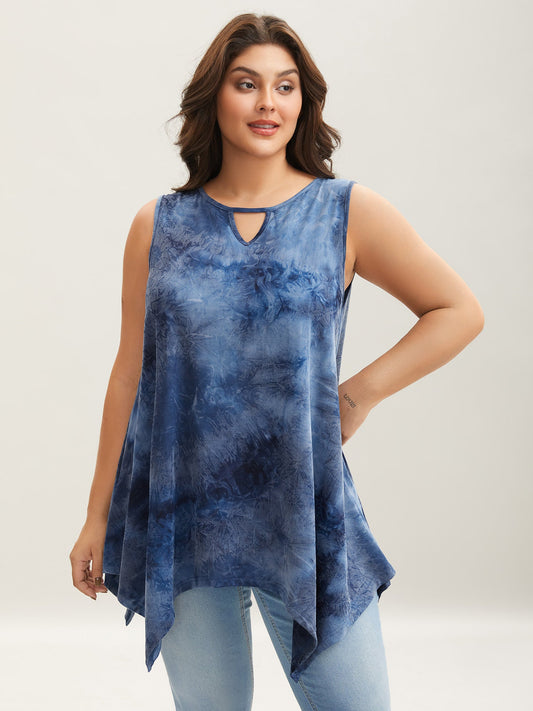 Tie-Dye Keyhole Long Tank Top