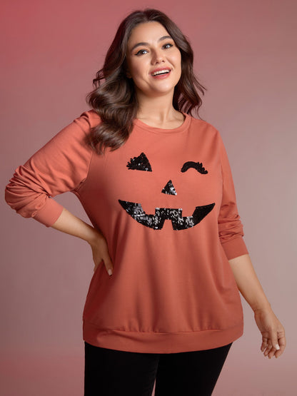 Supersoft Pumpkin Spice Sequin Embroidery Sweatshirt