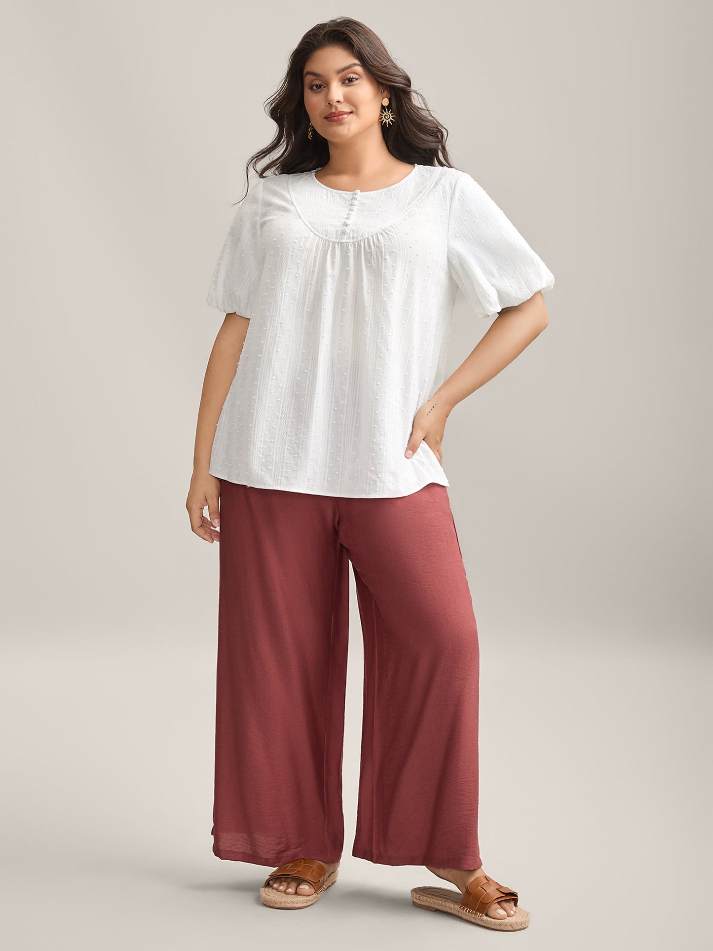Pure Cotton Puff Sleeve Button Blouse
