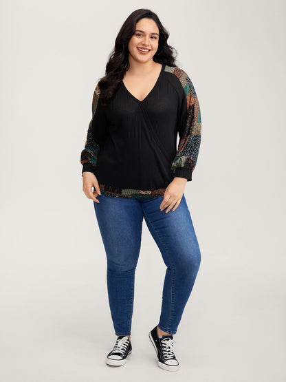 Textured Lace Trim Contrast Sleeve Sweatshirt