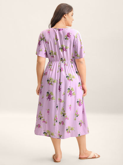 Fruity Floral Print Toothpick Pleat Maxi Dress