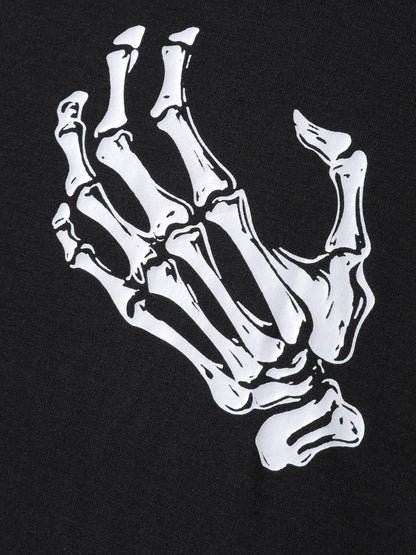 Skeleton Hands Print Cut-Out Solid T-Shirt
