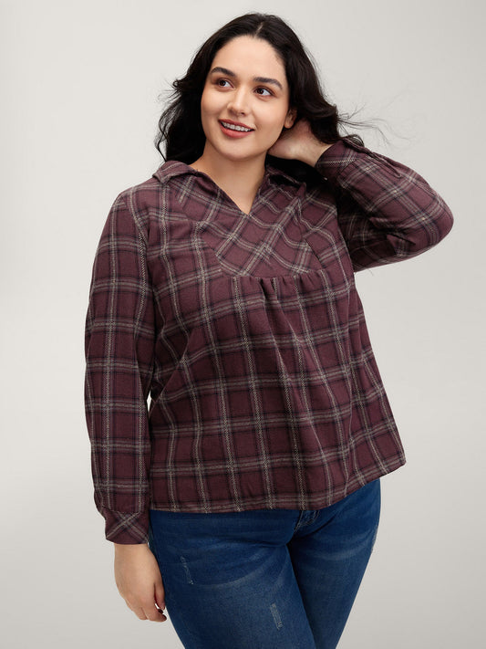 Plaid Pattern Relaxed-Fit Collar Blouse