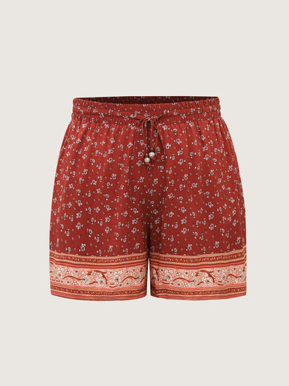 Stretchy Waist Floral Wide-Leg Shorts