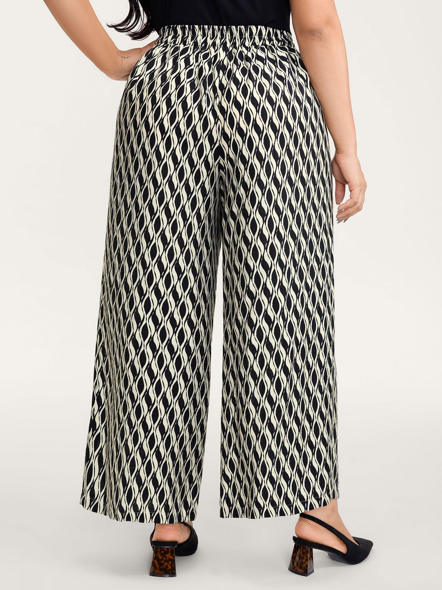 Geometric Print Stretchy Waist Wide-Leg Pants