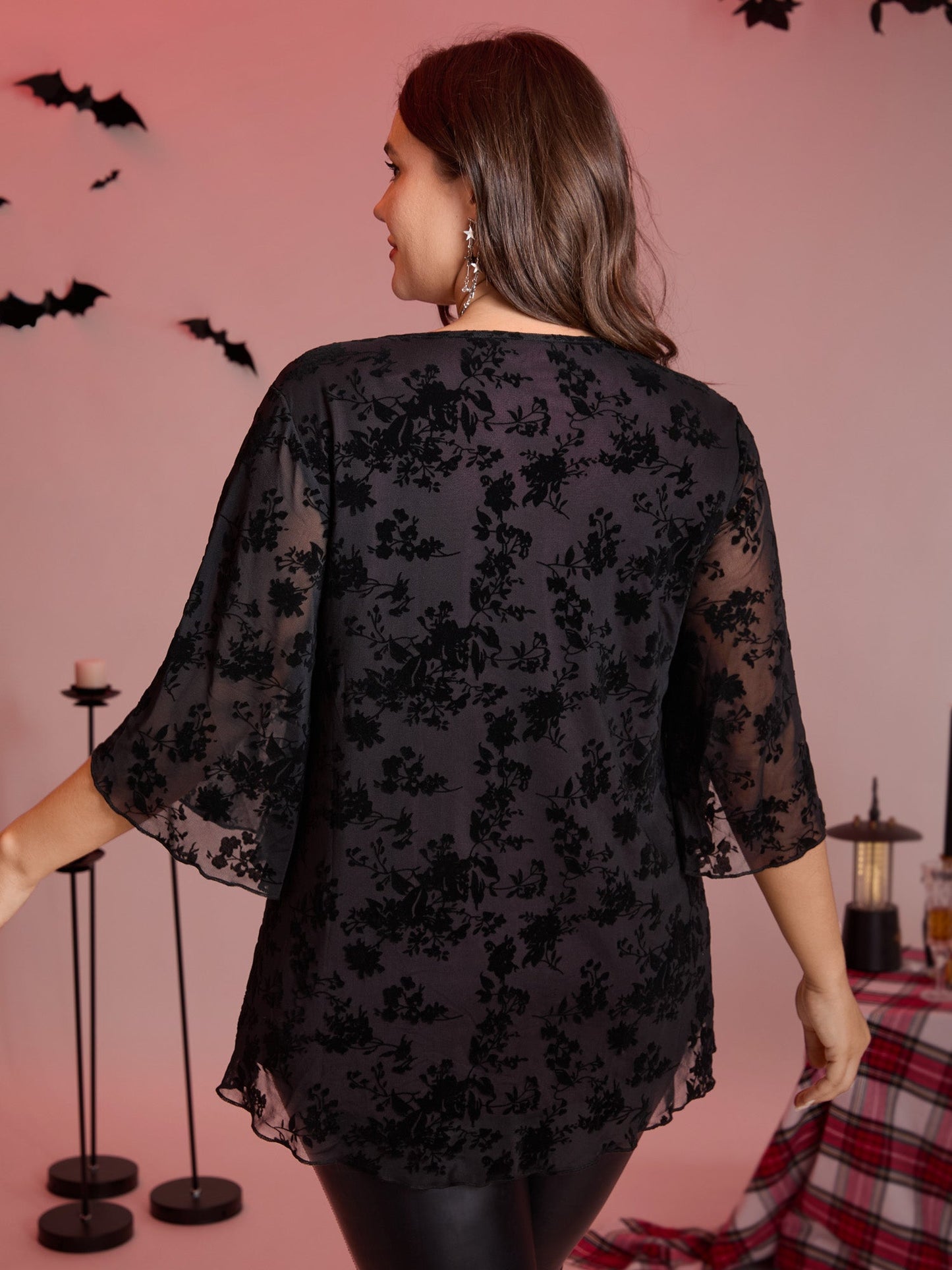 Petal Sleeve Curvy Hem Mesh Knit Top
