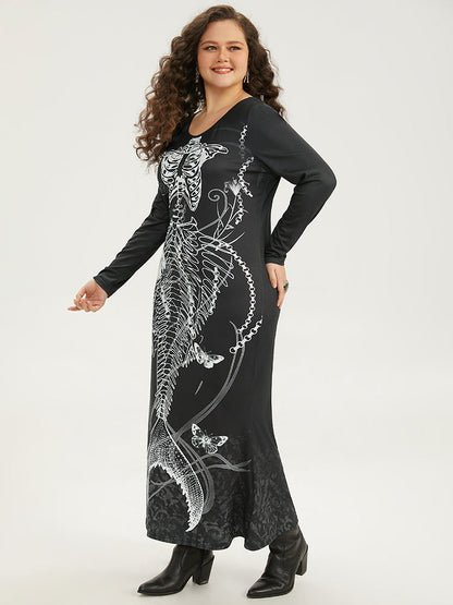 Halloween Skull Print Mermaid Hem Dress