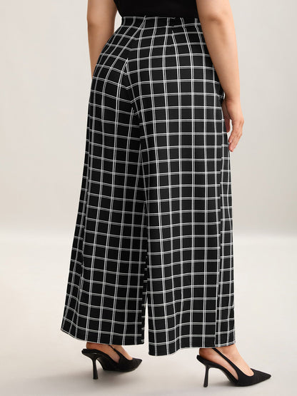 Plaid Pattern Stretchy Waist Wide-Leg Pants