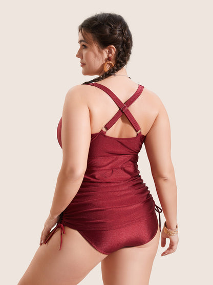 Ruched Skinny Drawstring Heart Neckline One Piece Swimsuit