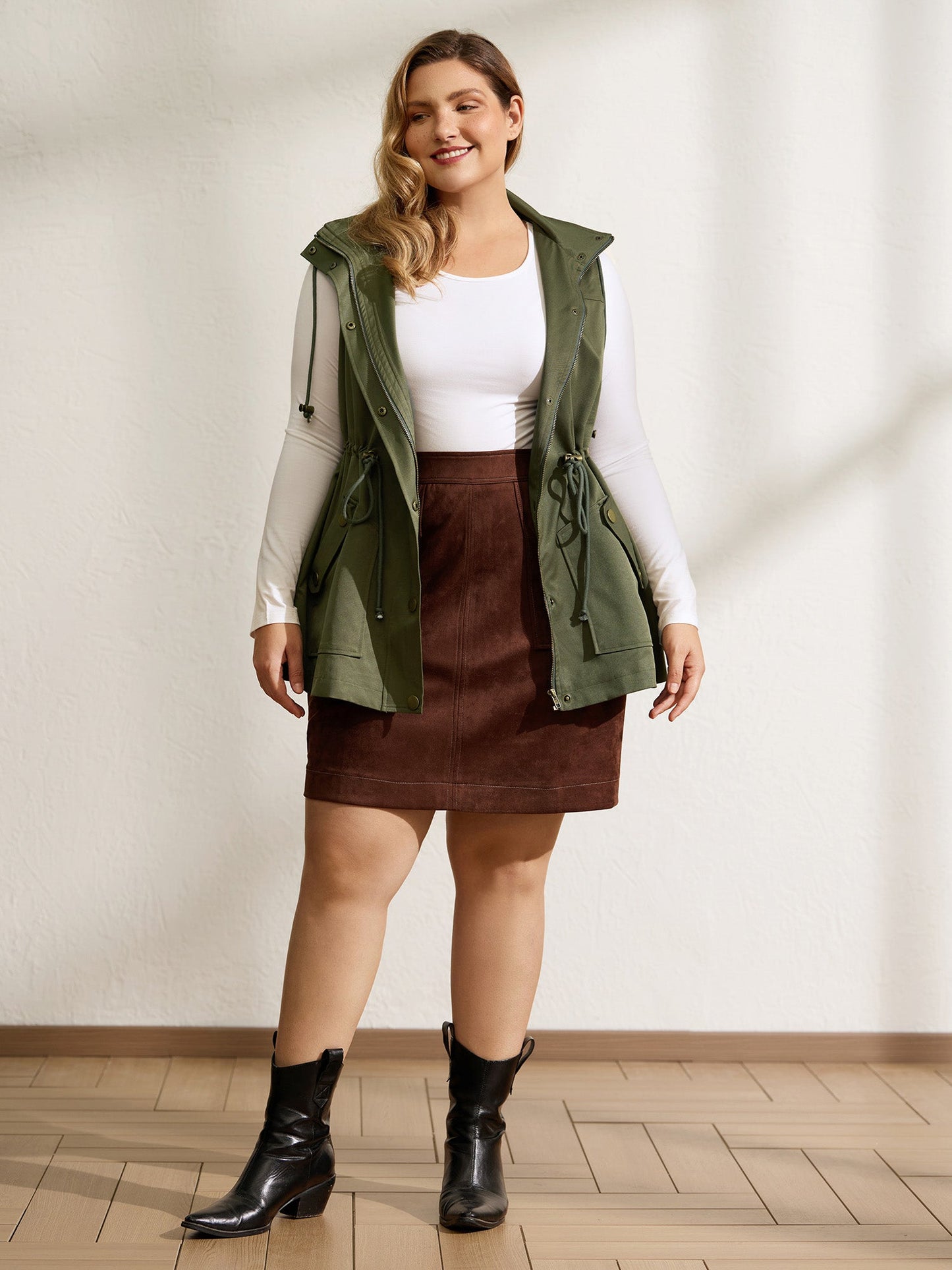Channel-Drawstring Pockets Hooded Vest