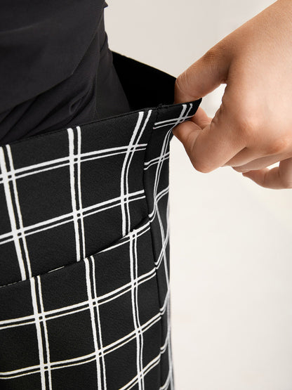 Plaid Pattern Stretchy Waist Wide-Leg Pants