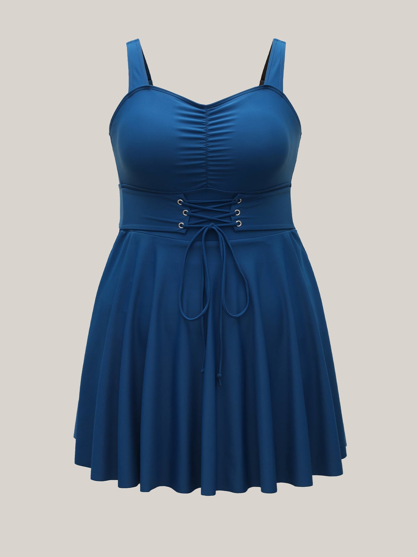 Waist-Tie Ruched Flared Swim Dress