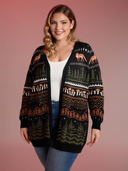 Fox in Forest Contrast Knit Cardigan