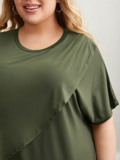 Stretchy Overlap Hem Mesh Plain Top