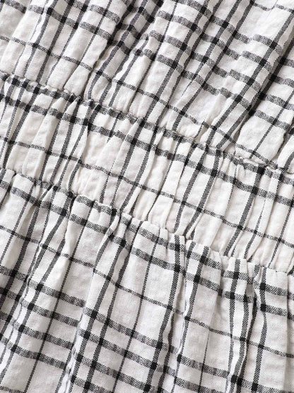 Cotton Plaid Sculpted Button Placket Blouse