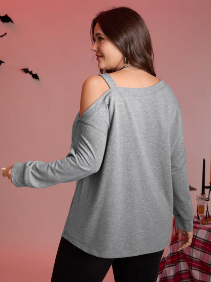 Floral Skull Print One-Shoulder Sweatshirt
