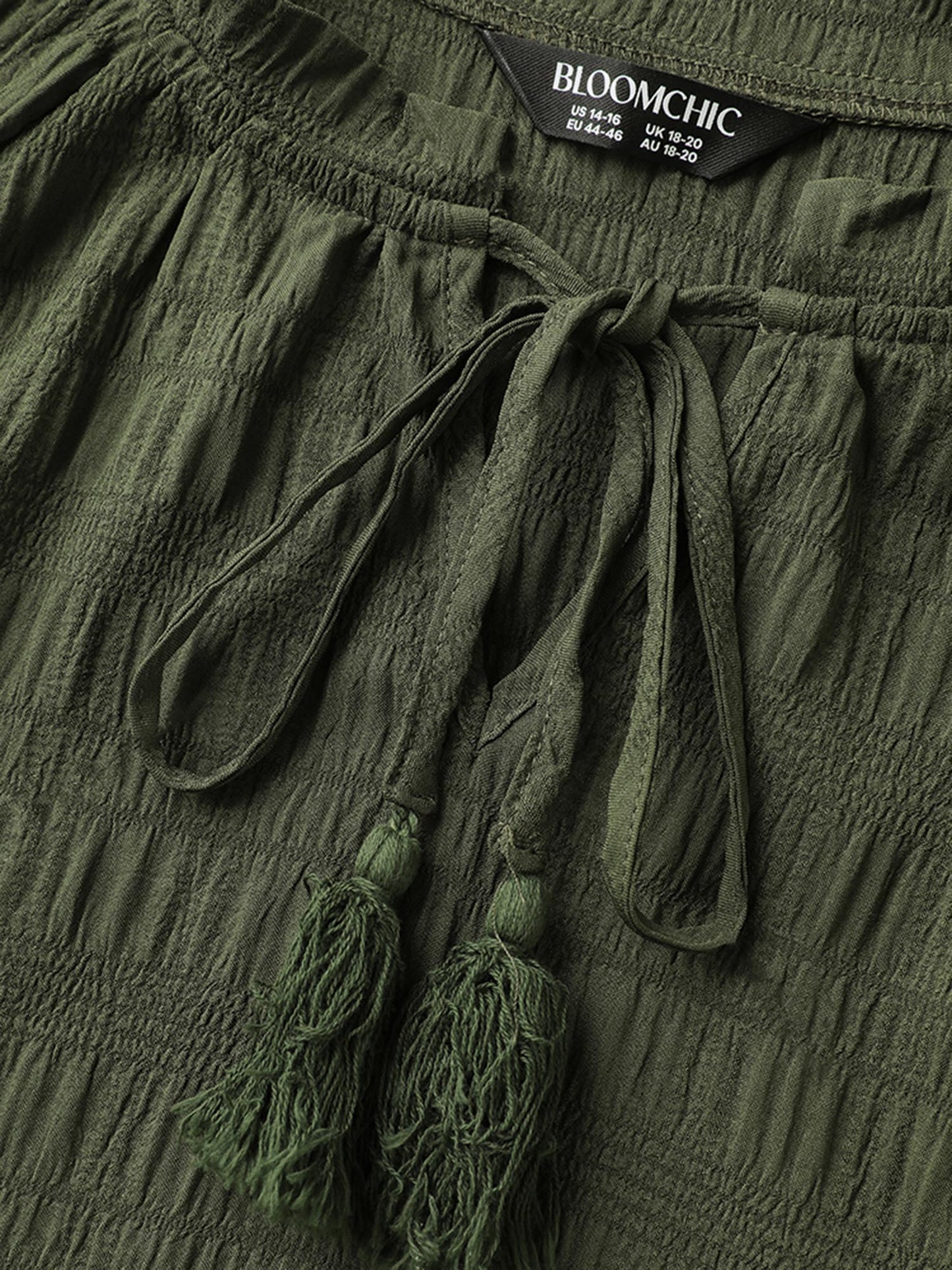 Notched Neck-Tie Crinkle Tiered Blouse