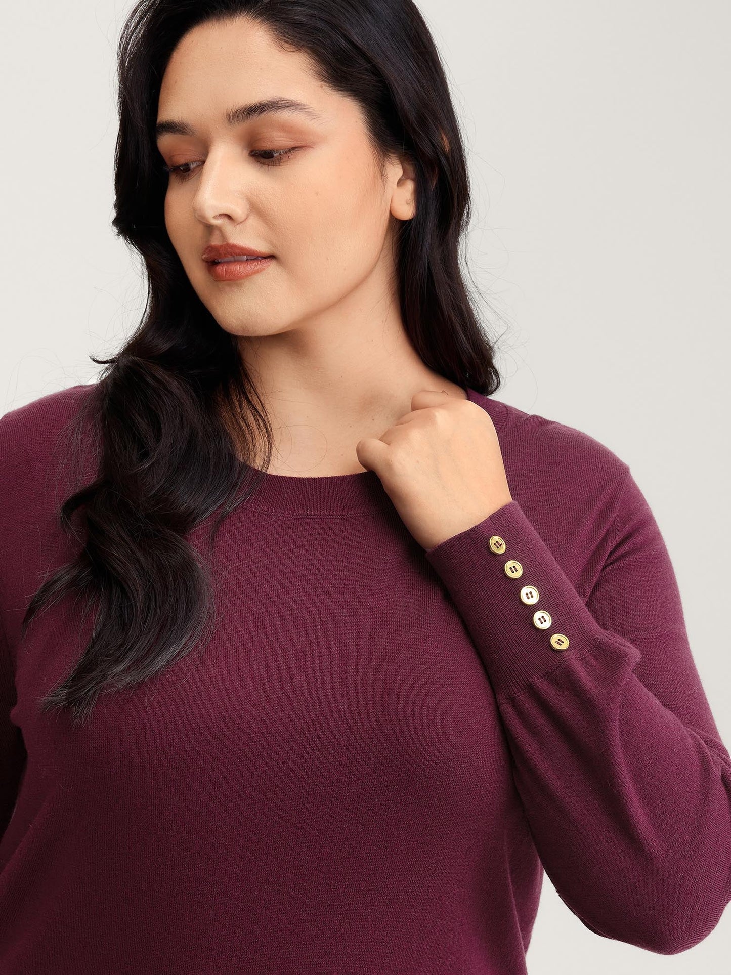 Lantern Sleeve Button Detail Pullover
