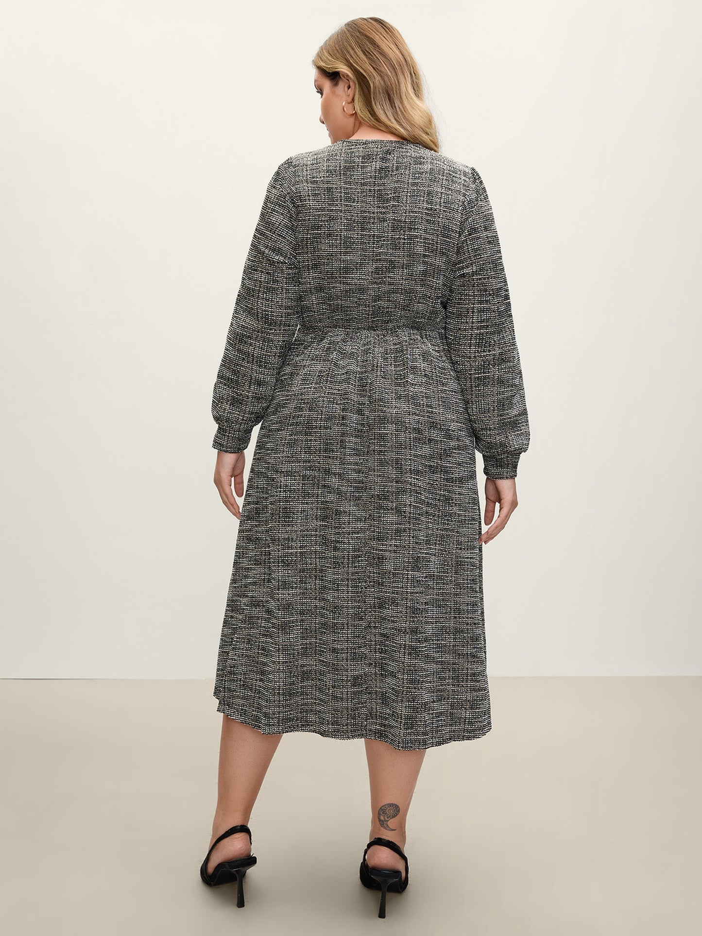 Tweed Surplice Neck Midi Dress