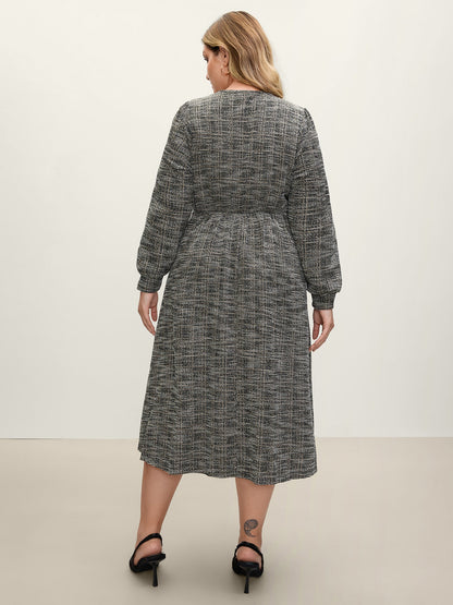 Tweed Surplice Neck Midi Dress