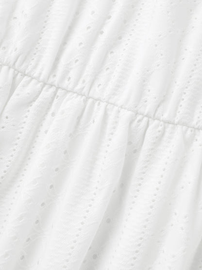 Plain Broderie Anglaise Elastic Waist Dress