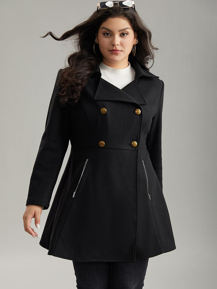 Lapel Collar Metal Detail Zipper Pocket Coat