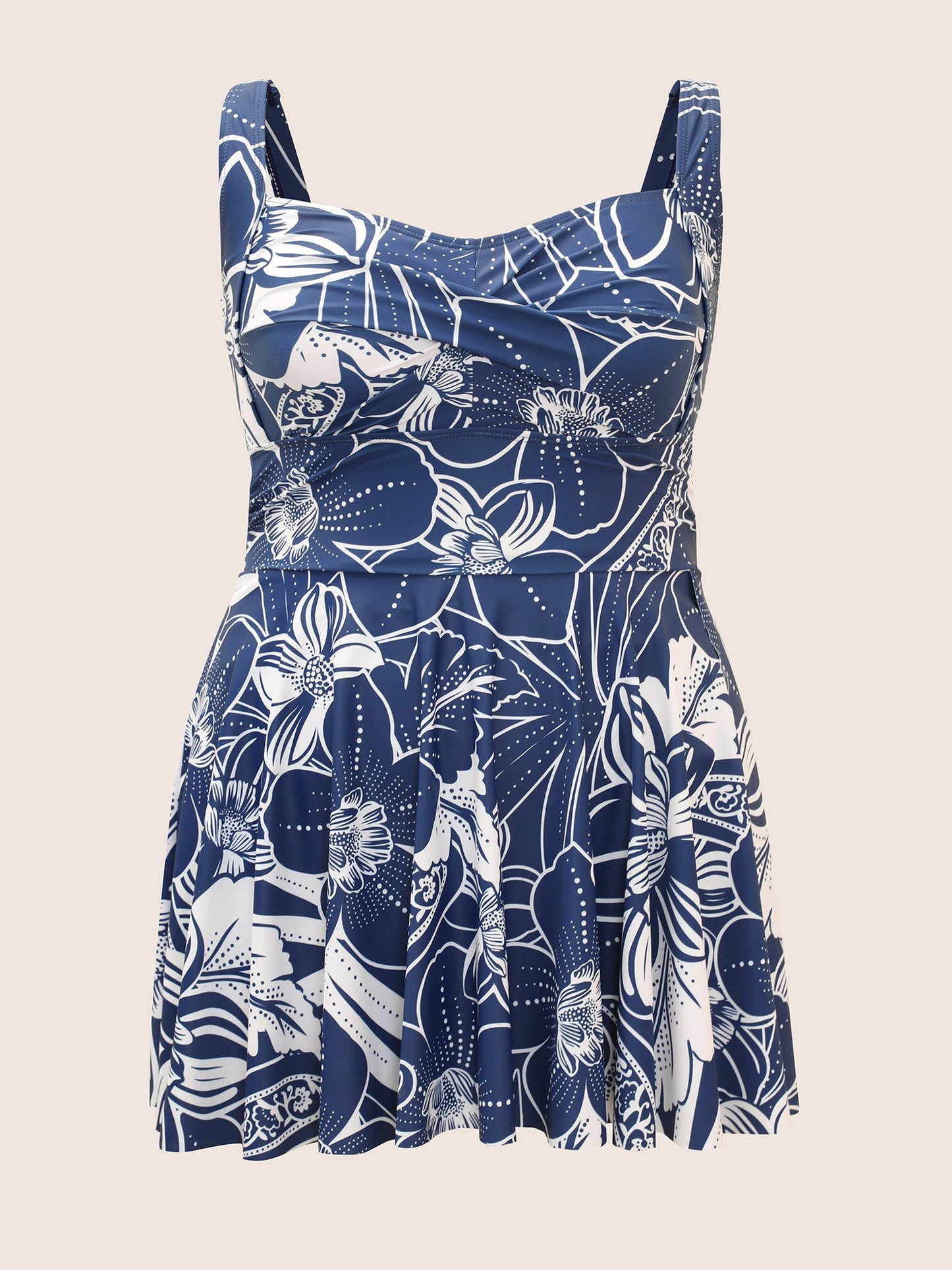 Natural Flowers Heart Neckline Twist Swim Dress