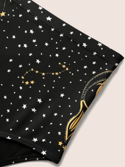 Star & Sun Print Heart Neckline Crossover Swim Dress