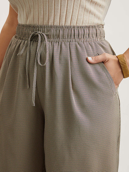 Houndstooth Print Drawstring Waist Pants