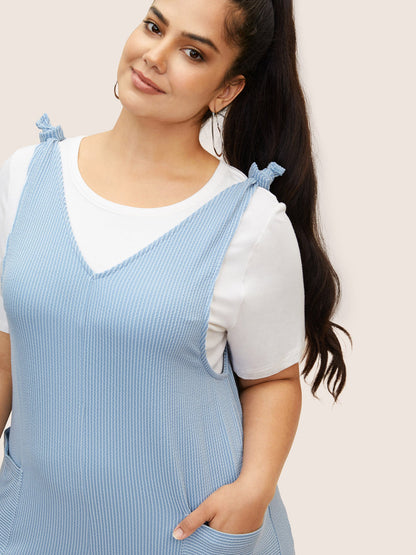 Texture Tie Knot Patch Pocket Jumpsuit