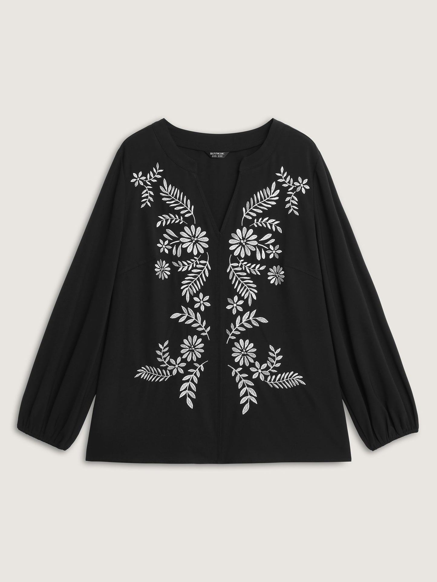 Floral Color Contrast Embroidery Blouse