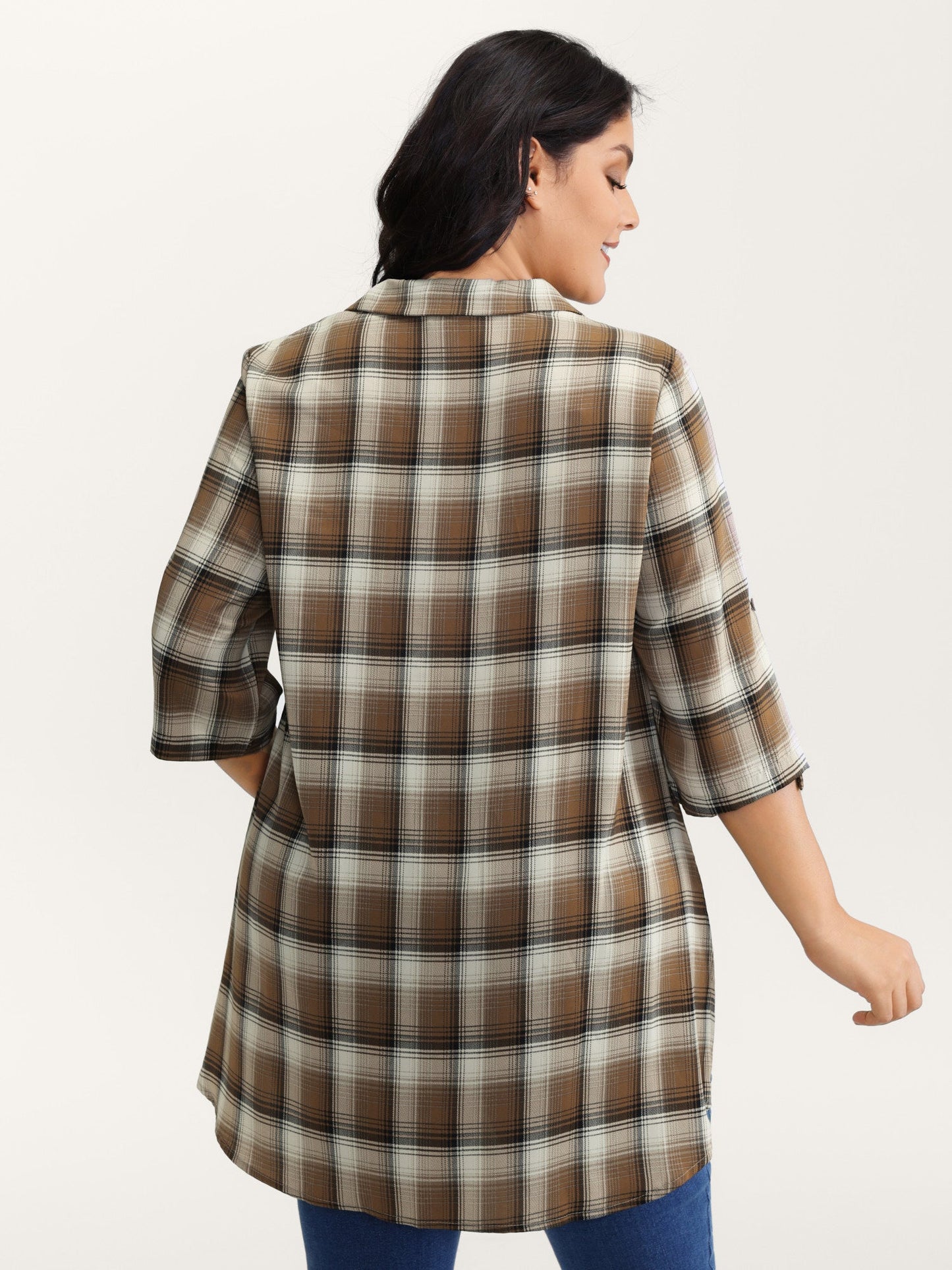Plaid Pattern Button-Down Tunic Shirt