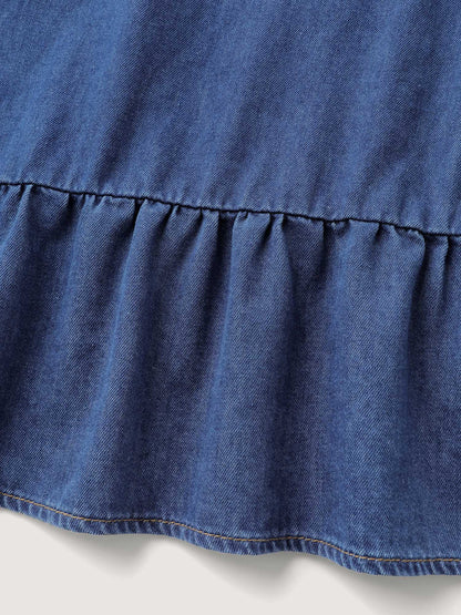 Denim Ruffled Hem Pockets Shirt Dress