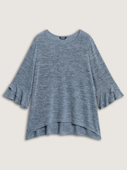 Stretchy Heather Layered Ruffle Sleeve T-Shirt