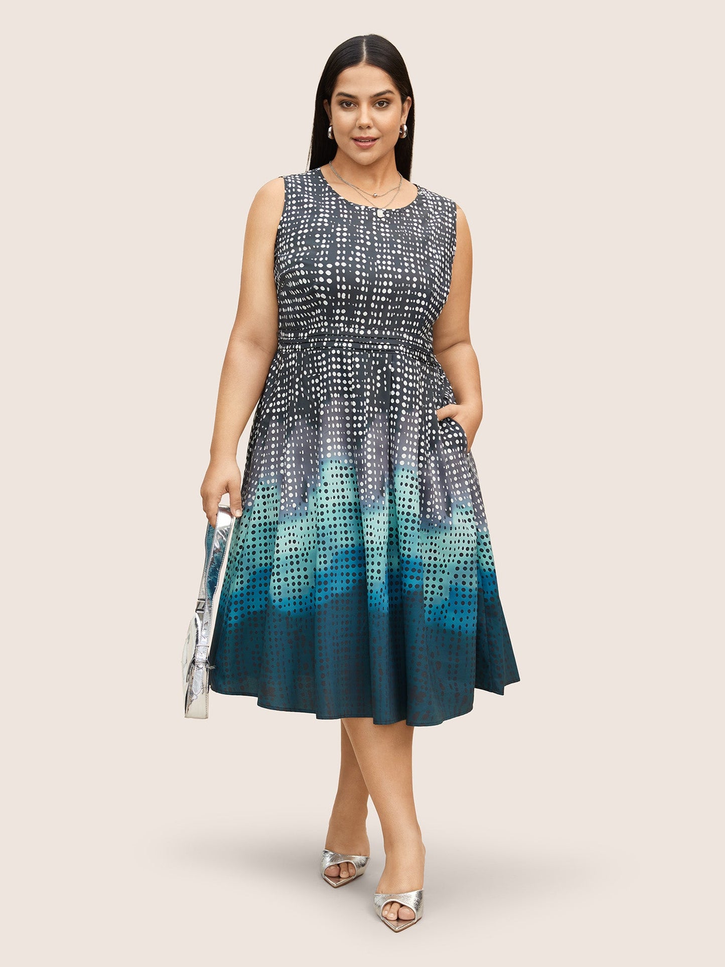 Polka Dot Ombre Pleated Pocket Tank Dress