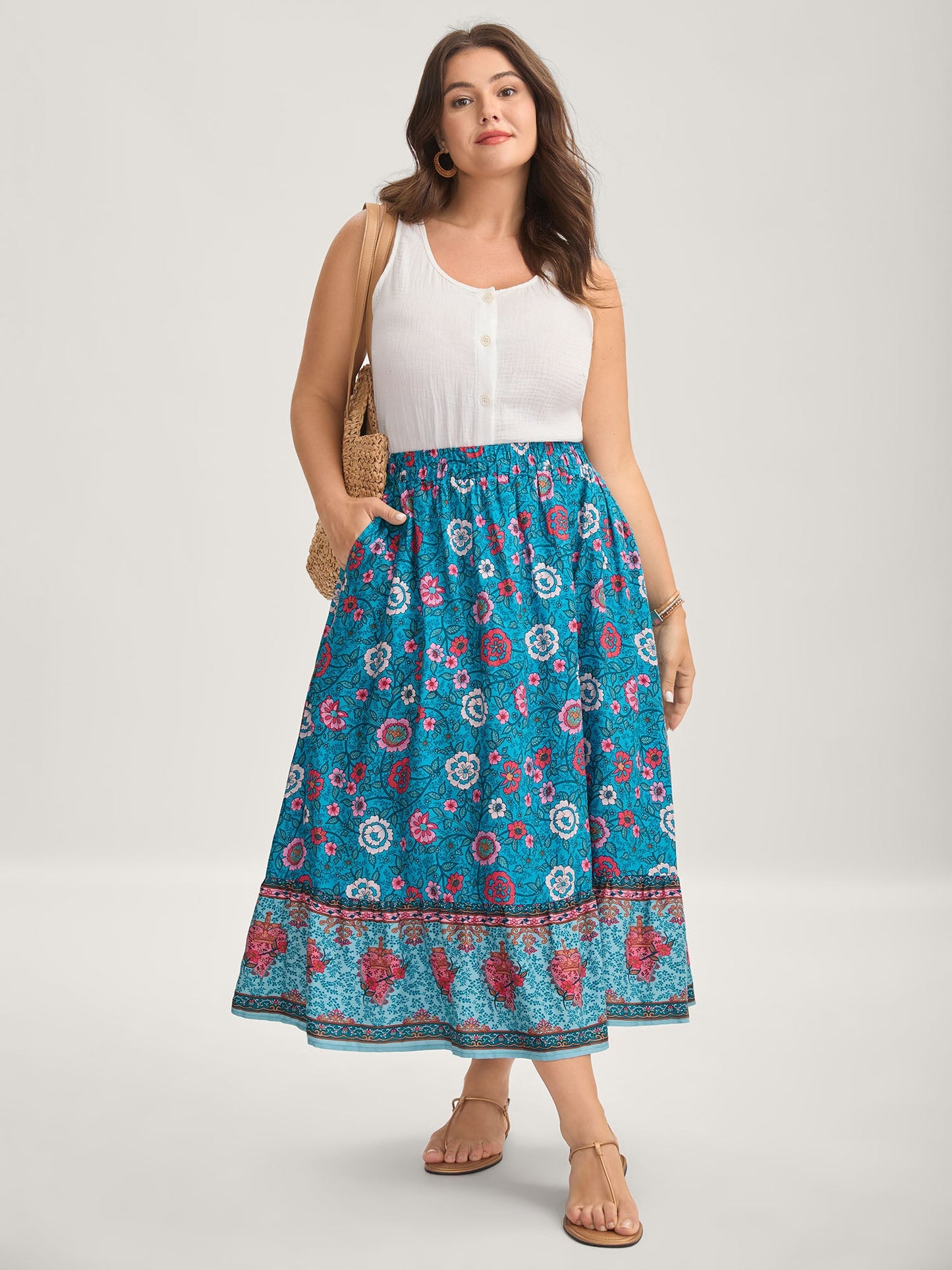 Floral Fun Wide-Waist Maxi Skirt
