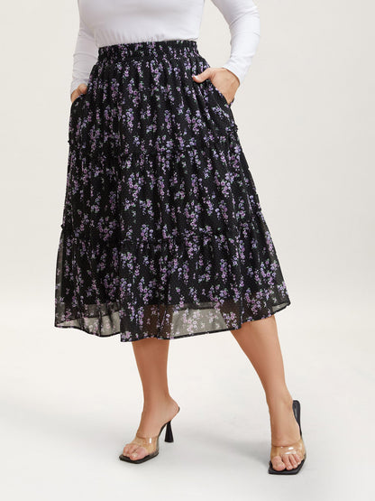Flirty Floral Pleated Sheer Midi Skirt