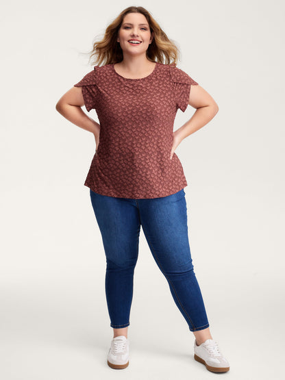 Textured Petal Sleeve Fitted T-Shirt