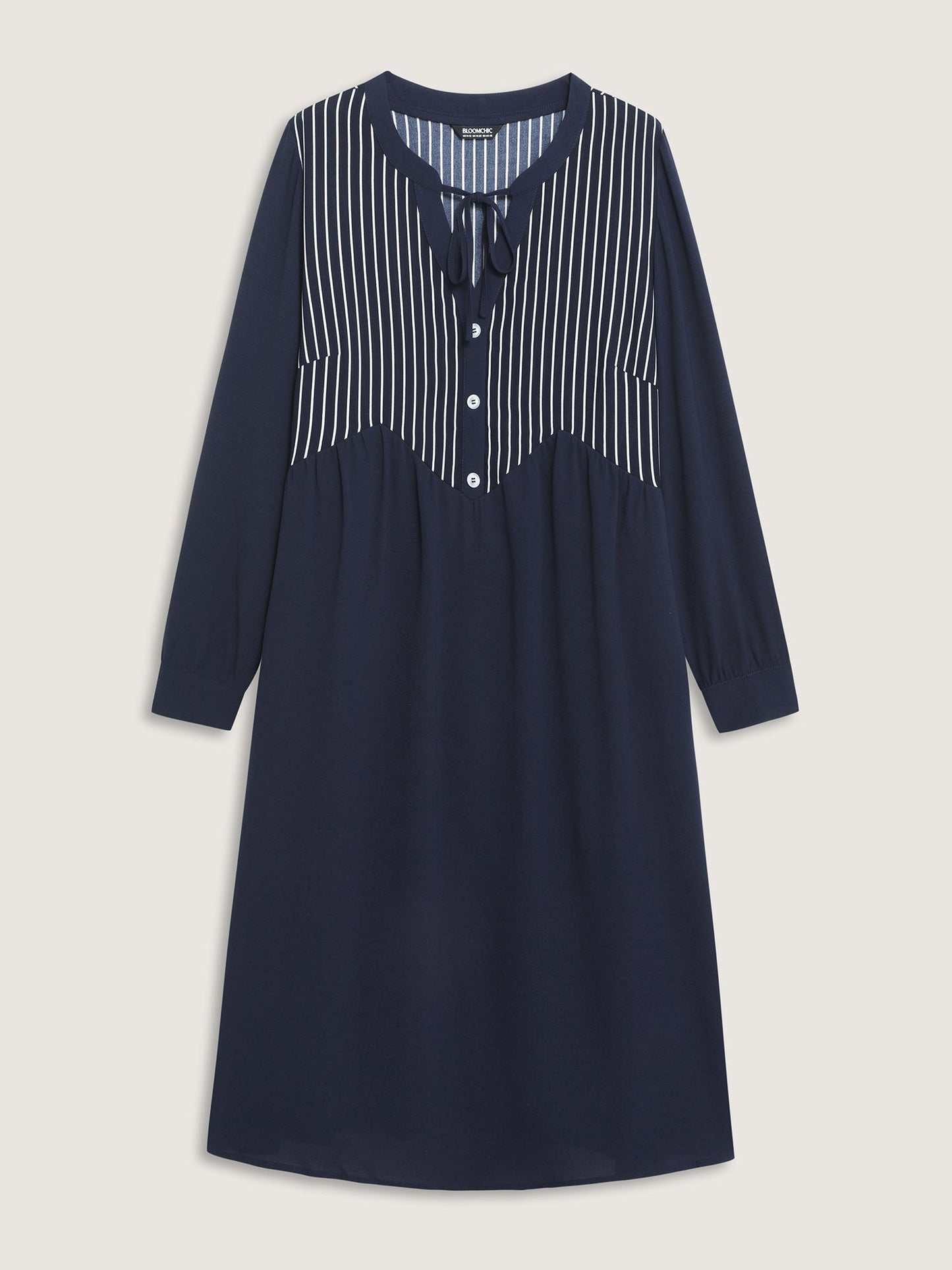 Striped Button Detail Stretchy Waist Midi Dress