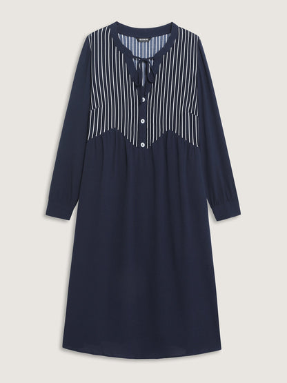 Striped Button Detail Stretchy Waist Midi Dress