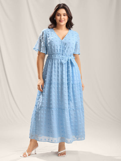 Fur Ball Textured Mesh Belted Midi Dress