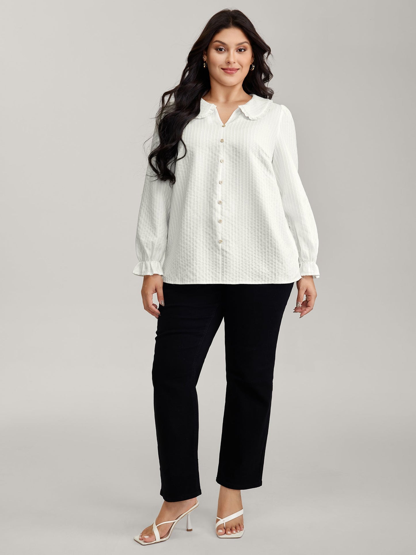 Textured Doll-Collar Button Detail Blouse