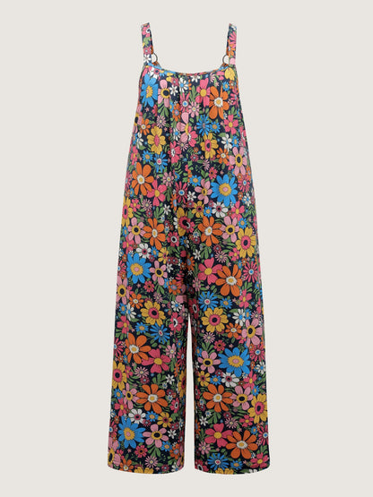 Colorful Floral Pockets Knit Loungewear Jumpsuit